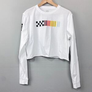 Vans Off The Wall Crop Top Size M Long Sleeve Racing Stripe Graphic T-Shirt Knit